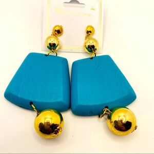 Earrings Square dangles Teal light weight wooden